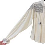 Laurence Bras Cotton Nord Blue Smocked Embroidered Blouse Small White Navy Boho Photo 8