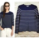 Madewell Wool Sweater Womens XS Blue Striped Elbow-Patch Stadium Merino Preppy Photo 1