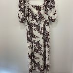 Ophelia Roe White button-up midi dress. red & black leopard print, puff sleeves, square neck Photo 1