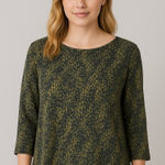 Clara Sun Woo Tunic Size Large 3/4 Sleeves Green Abstract Artsy Business Casual Photo 0