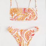 SheIn NEW Orange Yellow Paisley Plant Print Two Piece Swimsuit Set Size Large Photo 1