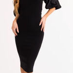 Flying Tomato  Puff‎ Sleeve Square Neck Bodycon Midi Dress Size Medium Black Photo 0