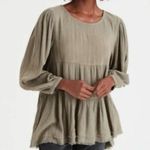 American Eagle  Long Sleeve Olive Baby Doll Open Button Back Lightweight Size XS Photo 0
