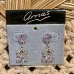 NWT Silver Tone Lilac Rhinestone Floral Earrings Glam Ames Faux Diamond Chic Classy Purple Photo 7