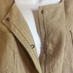 DKNY Tan Linen Blend Hook Closure 4 Pocket Collarless Blazer Small Preppy Classy Photo 4