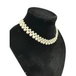 Vintage Cultured Pearl Woven Necklace 16.75” Silver Tone Clasp Bridal Jewelry White Photo 14