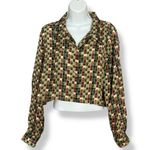 Vintage Blouse DIY Crop Top‎ Block Pattern Long Sleeve Funky Button Photo 1