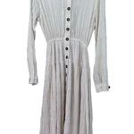 Free People  Diamond Head Embroidered Midi Dress Raw Linen Ivory Boho XS Photo 0