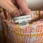 American Eagle Size L Dream Smocked Tank Dress Colorful Plaid Linen Mini Cottage Photo 3
