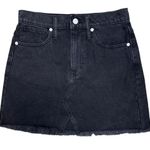 Madewell Mini Denim Skirt 25 High Rise A-Line Black Wash Cutout Raw Hem 70s Photo 2