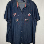 VTG Denim Shirt Embroidered Womens 3X Stars USA‎ Country Cottage Granny 90s Blue Size undefined Photo 0
