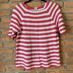 Talbots Cotton Striped Half Sleeve Crew Pullover Sweater Pink White - L Petite Photo 0