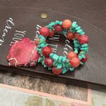 Handmade Y2K Turquoise & Coral Wire Wrapped Statement Bangle Photo 4