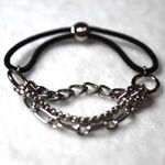 NWOT au Stamp Multi Layer Silver Tone Chain Black Cord Crystal Hair Tie Bracelet Photo 0