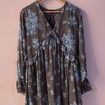 Nasty Gal  Dusty Brown/Blue Floral Long Sleeve Ruffled BabyDoll Dress Sz 6 NWT Photo 9