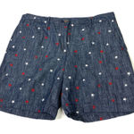 Talbots Relaxed Chino Short Dark Chambray Star Embroidered Cotton Linen 6 Photo 0