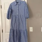 Quince  Striped Blue White Shirt Maxi Dress Closet Staple Basic Modest Photo 2