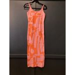 Knit Sleeveless Abstract Jacquard Orange Long Maxi midi fitted fall Dress S Pink Photo 1