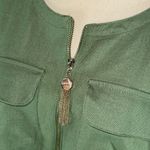 Anne Klein Womens Popover Top L Linen Blend Gold Zip Tassel Roll Tab Sleeve Photo 5