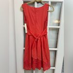 Corey P Red Coral Pleated Fit & Flare Cocktail Dress Lace Embroidered Size 8 NWT Photo 3