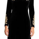 Monroe & Main Black Velvet Dress Gold Lace Embroidered Sleeves Holiday Sz Large Photo 0