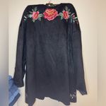 Umgee Black  floral embroidered suede cardigan jacket Photo 5