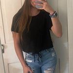 American Eagle  Ribbed Tie Front Black Top Photo 0