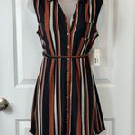 No Boundaries NWT  Striped Womens Shirt Belt Size M 7 9 Orange Black Top Blouse Photo 0