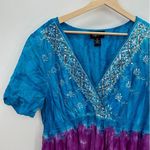 Maggie Barnes Dress Women Size 0X Tie Dye Blue Purple Boho Midi Ruffle Cotton Photo 2