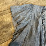 Women's Blue Denim Ruffled Top Short Sleeve Blouse Ties on Bottom Plus Size Size XXL Photo 3