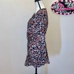 Terra & Sky  black floral pleated tied waist long sleeve button down blouse Photo 2