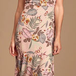 Lulus NWT  Floral Midi Dress Square Neck Back Tie Cutout Pink Tropical Size S Photo 0