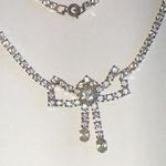 Elegant Vintage Silver Tone CZ Rhinestone Classic Formal Bow Necklace Photo 0