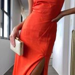 SNDYS serena linen midi dress slit tangerine strapless maxi bodycon wedding Orange Photo 6