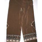 Womens Worth New York $498 10 USA Print Silk Pants Brown White Wide Ethnic Borde Photo 2