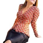 CAbi women's ringleader wrap stretch long sleeve signet chain Red Print blouse S Photo 0