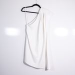 Alice + Olivia Crepe Pleated One Shoulder Structured Draped Mini Dress White 4 Photo 3