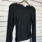 Black Fitted Long Sleeve Tie Front Lace Blouse Ribbed SZ S Stretch Crew Top Y2K Photo 2