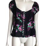 Free People Black and Purple Flower Print Crop Top Photo 3