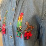 Embroidered Denim Shirt with Black Collar holiday design large Blue Size undefined Photo 1