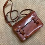 Handmade 70s VTG  Leather Box Purse Brown Buckle Handle Adjustable Strap Satchel Photo 0