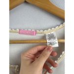 Women’s Sweet Heart Medium White Short Sleeve Shirt with Cream Neckline & Lavend Photo 2