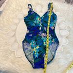 Vintage Mainstream Floral One Piece Swimsuit Size 8 Made in USA Blues Greens Blue Photo 12
