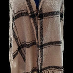 Mud Pie Plaid Scarf Wrap Shawl Cape Cardigan One Size White & Black 72X29.5 NEW Photo 0