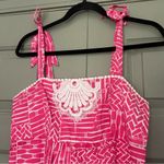 Lilly Pulitzer  Cormick Dress Pink and White Bamboo with Embroidery Bow Straps Photo 3