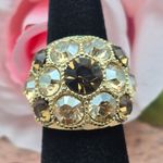 None Gold Tone & Crystal Statement Cocktail Ring Fashion Bling Size 7 Mint Photo 4