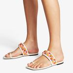 Jimmy Choo  Women's White Amoure Flat Embellished Beaded Raffia Sandals size 38.5 Photo 8