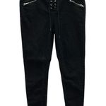Amp Black Lace Up Fly High Rise Stretch Denim Zip Pocket Raw Hem Jeans Womens L Size undefined Photo 0