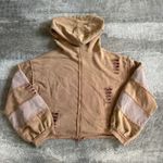 POL  Hoodie Sweatshirt Womens Medium Peach Tan Oversized Crop Boho Ripped Photo 8