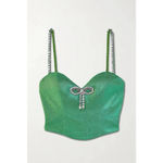 AREA Green Crystal Rhinestone Bow Strappy Cropped Bustier Corset Top Size 10 Photo 1